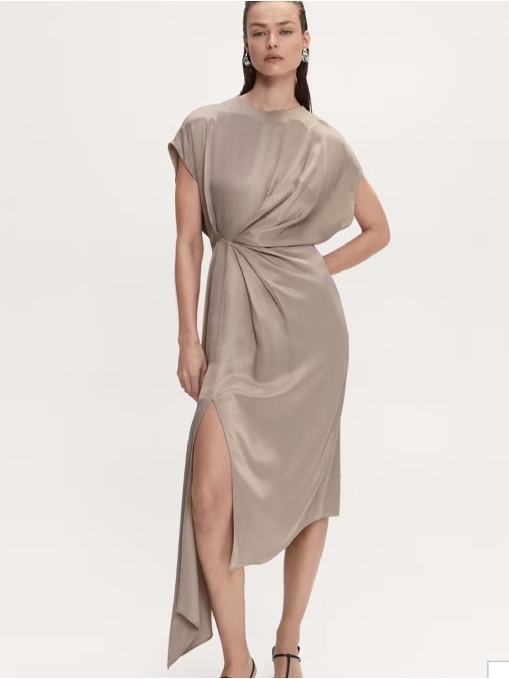 Mango Side Slit Satin Dress